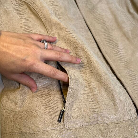 Valerie Steven's women's vintage tan leather mock neck moto jacket size xl - Picture 6 of 8